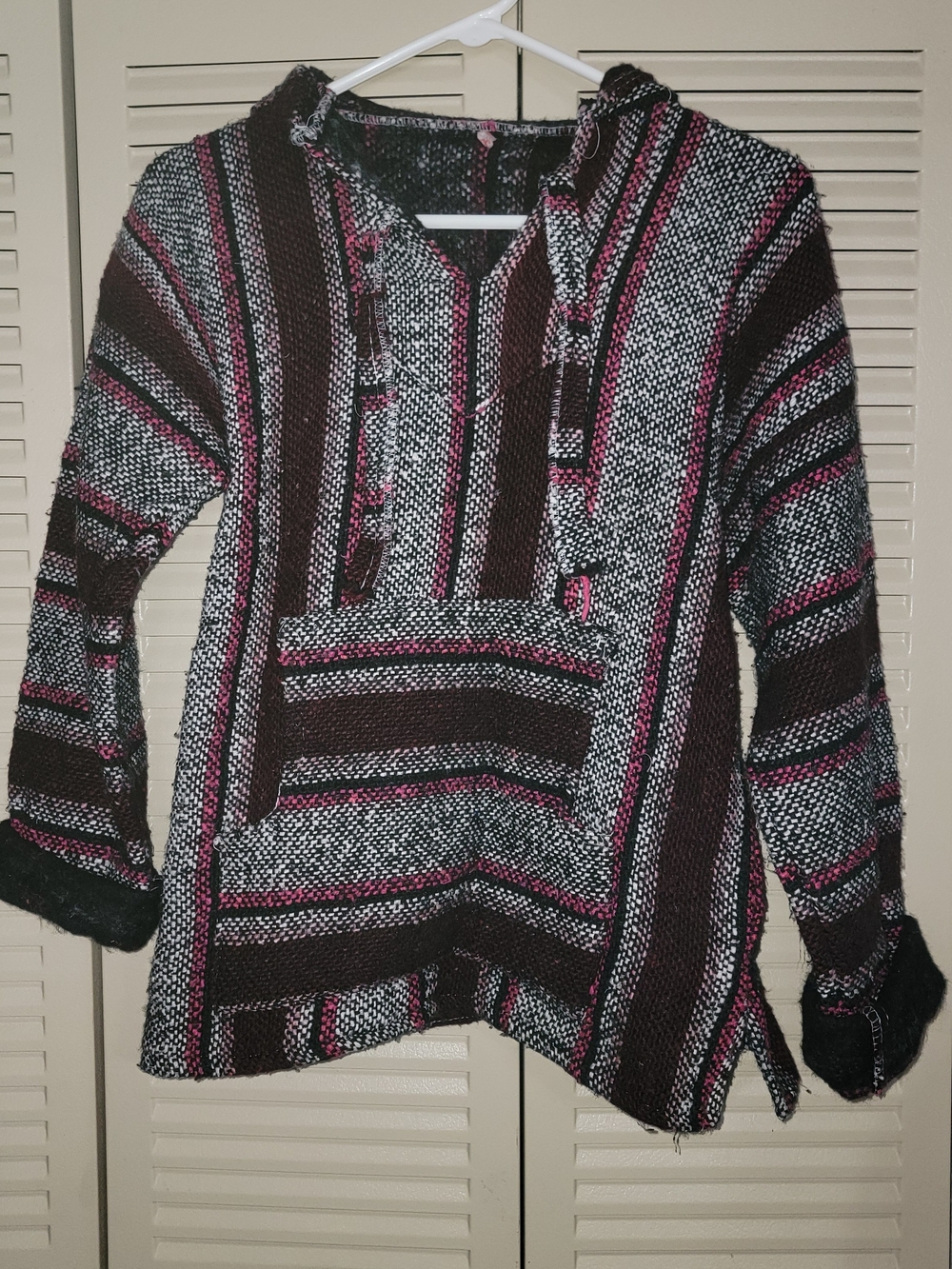 Striped Hooded BAJA Jacketr - Black, White & Pink